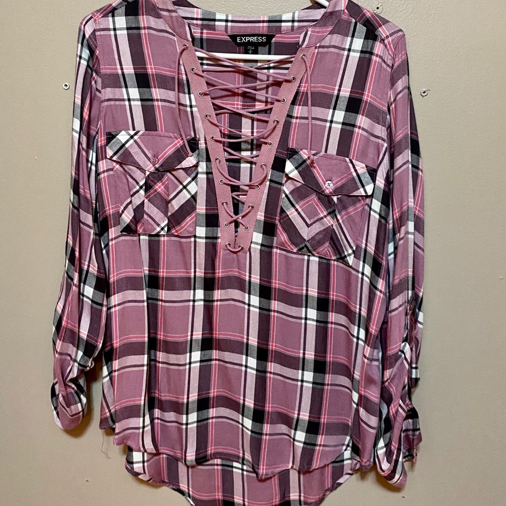 Lace up flannel shirt from Express